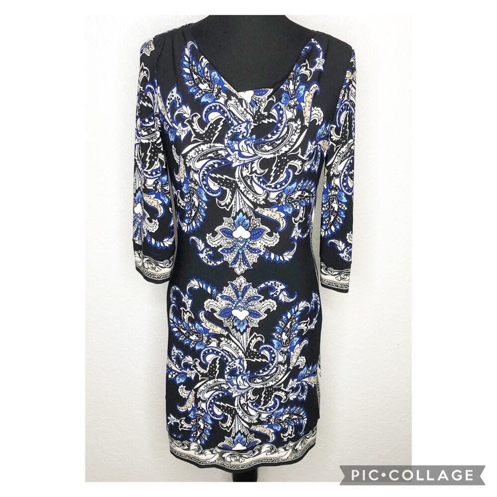 WHBM black white blue floral cowl neck tunic dress size Small